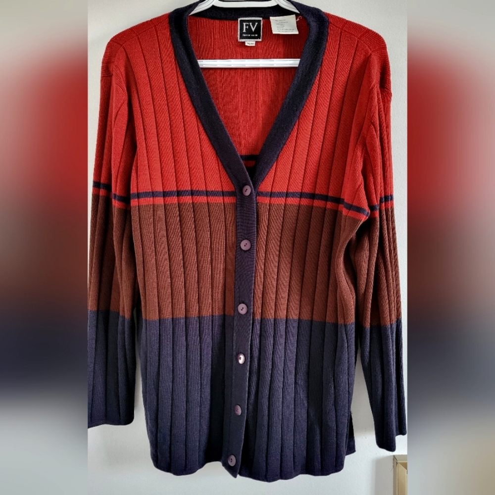 Franco Valeri Long Cardigan Sweater Long Sleeves Color Blocked Wool